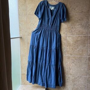 Somerset Maxi Dress Anthropologie Maeve Chambray Size M Soft 100% Cotton Pockets